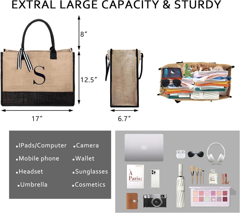 BeeGreen Embroidery Monogram Initial Tote Bag for Women Teacher Mom Friend Personalized Gift for Birthday Beach Work Wedding - Image 5